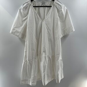 A New Day White Puff Sleeve V-Neck Knee-Length Dress with Pockets Size Large